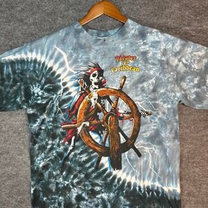 Vintage Single Stitch Pirates of the Caribbean Tie Dye T Shirt Mens XL Disney